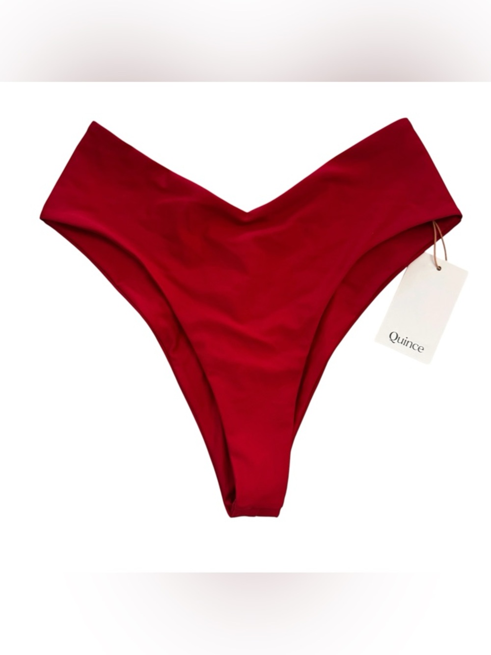 Quince Bright Cherry Red V-Cut High Waist Cheeky Bikini Bottom Sz M NWT
